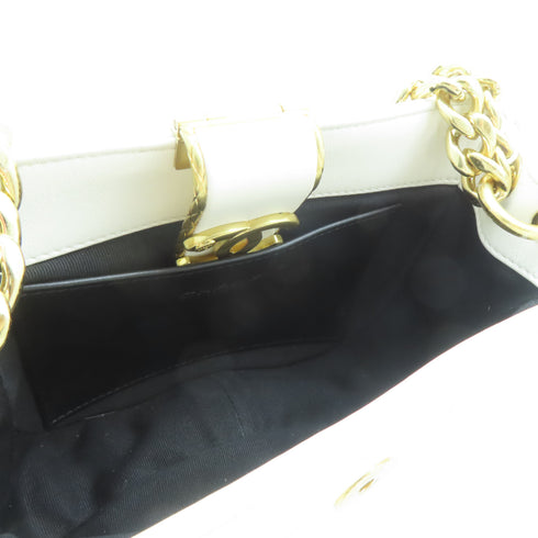 CHANEL Quilted CC GHW Coco Mark 2way Chain Shoulder Bag Lambskin Leather White