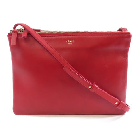 CELINE GHW Trio Shoulder Bag Crossbody Leather Red
