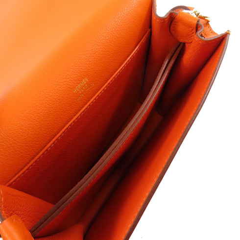 HERMES GHW Roulis Mini Shoulder Bag Crossbody Evercolor Leather Feu Fire Orange