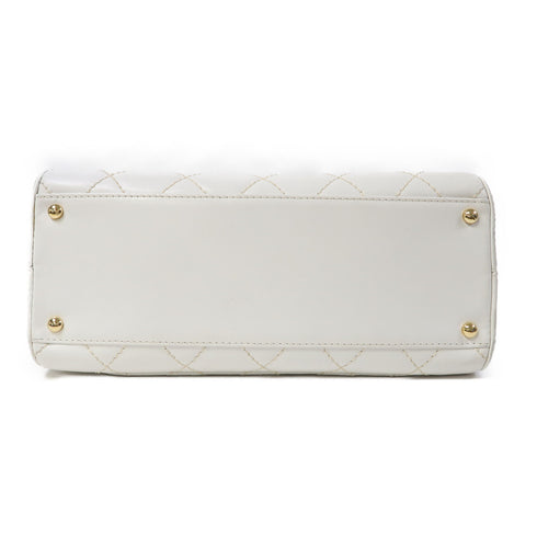 CHANEL Quilted CC GHW Handbag Calfskin Leather White