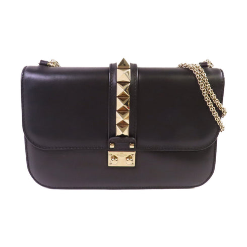 Valentino Garavani Rockstud Chain Shoulder Bag Calfskin Leather GWB00398 Black