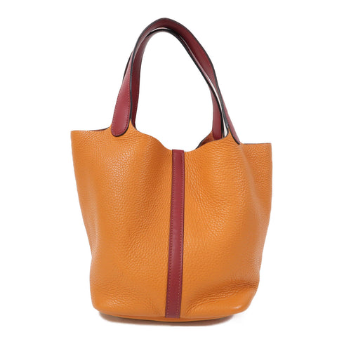 HERMES PHW Picotin MM Hand Bag/Tote Bag Clemence/Swift Leather Feu/Rouge Grenat