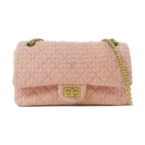 CHANEL Quilted CC GHW 2.55 Chain Shoulder Crossbody Bag Tweed Pink