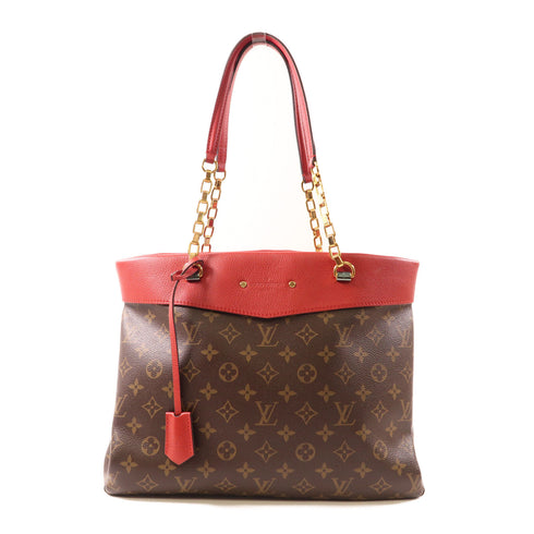 LOUIS VUITTON LV GHW Pallas Shopper Shoulder Bag Monogram Brown/Red M51197