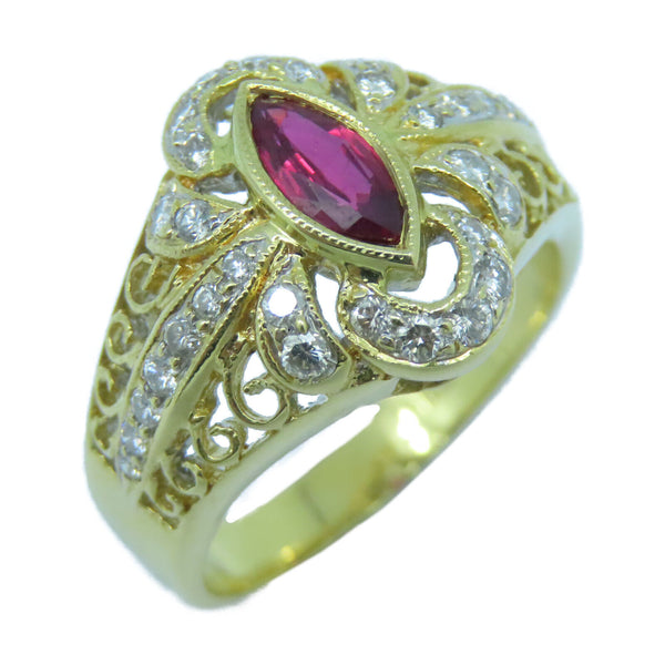 Fine Jewelry 0.45ct Ruby 0.41ct Diamond Ring US#7 18K Yellow Gold