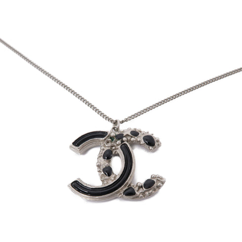 CHANEL CC Necklace Accessories Metal Black Silver