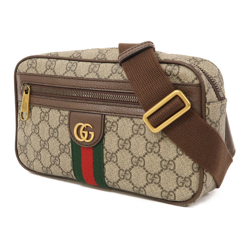 GUCCI GG GHW Waist Bag Coated Canvas Brown