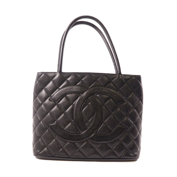 CHANEL Black Black Cowhide Leather Vintage Tote Bag Hand-Turned Bag Black Ca...