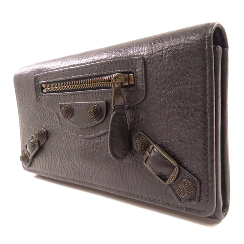 BALENCIAGA SHW Long Wallet 233599 Lambskin Leather Black