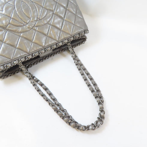CHANEL Quilted CC Chain Shoulder Handbag Calfskin Leather Silver