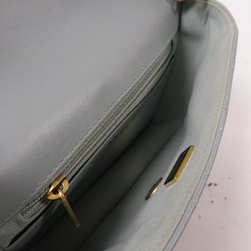 CHANEL Quilted CC GHW Mini Flap Chain Shoulder Bag Calfskin Leather Light Grey