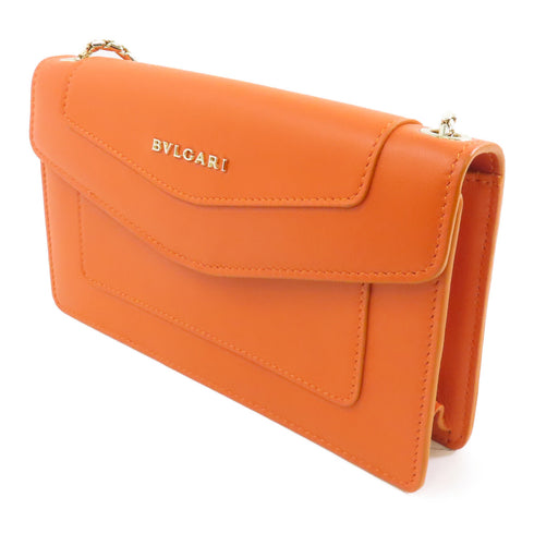 BVLGARI GHW Chain Shoulder Bag Crossbody 285886 Calfskin Leather Orange