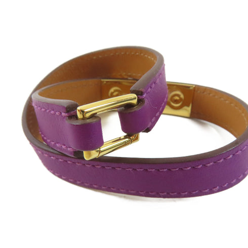 HERMES Rivale Double Tour Bracelet Bangle Swift Leather Anemone Purple #14.5cm