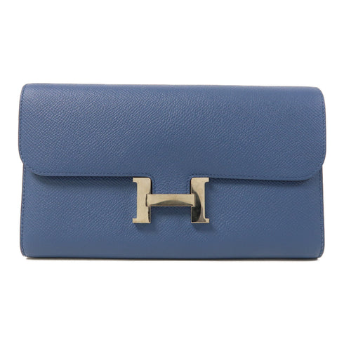 HERMES PHW Constance Long Wallet Epsom Leather Bleu Agate