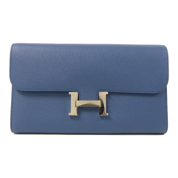 HERMES PHW Constance Long Wallet Epsom Leather Bleu Agate