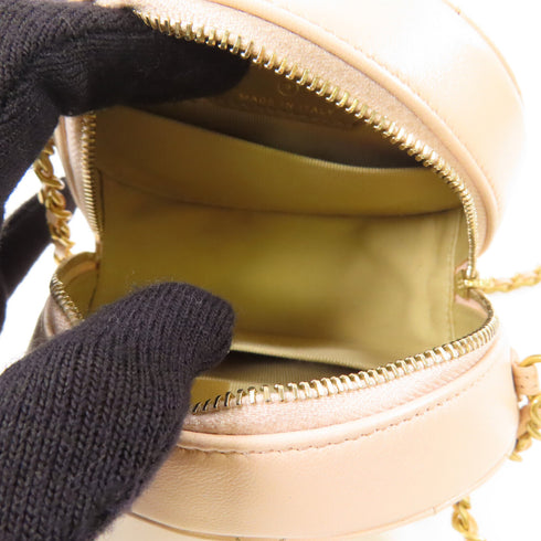 CHANEL CC GHW Gold Ball Crossbody Chain Shoulder Bag Lambskin Leather Beige