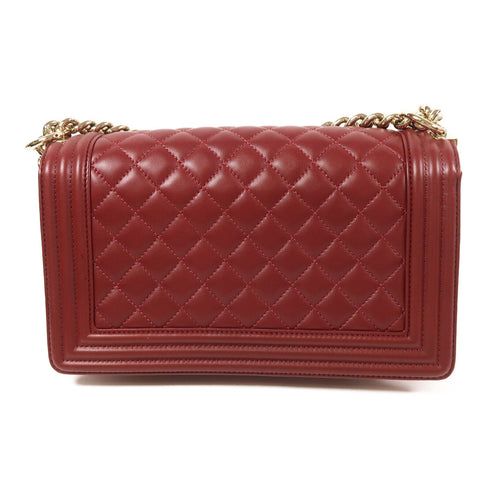CHANEL CC GHW Boy 25 Chain Shoulder Bag Lambskin Leather Bordeaux Color