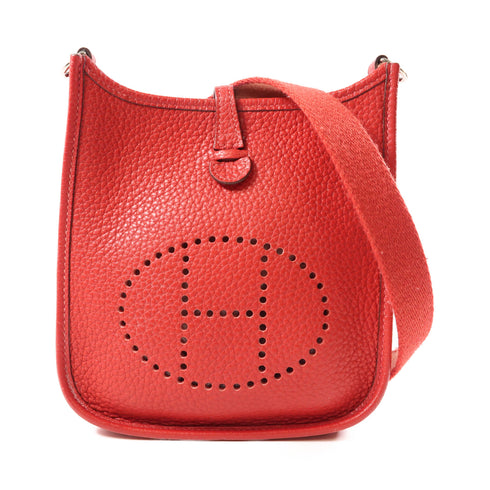 HERMES PHW Evelyne TPM Shoulder Bag Clemence Leather Rose De Coeur/Red