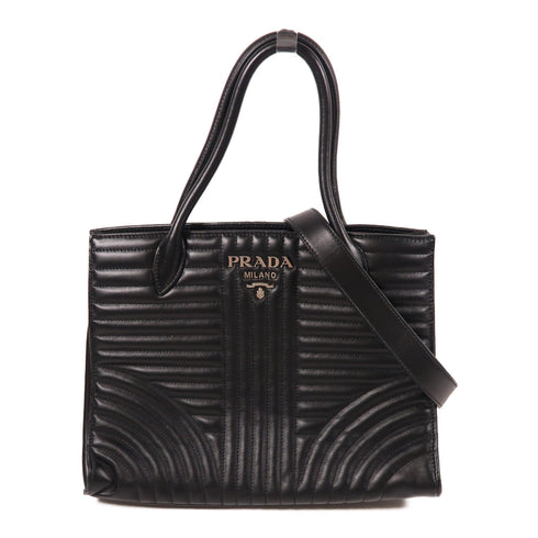 PRADA SHW 2 Way Shoulder Bag Handbag 1BA165 Calfskin Leather Black