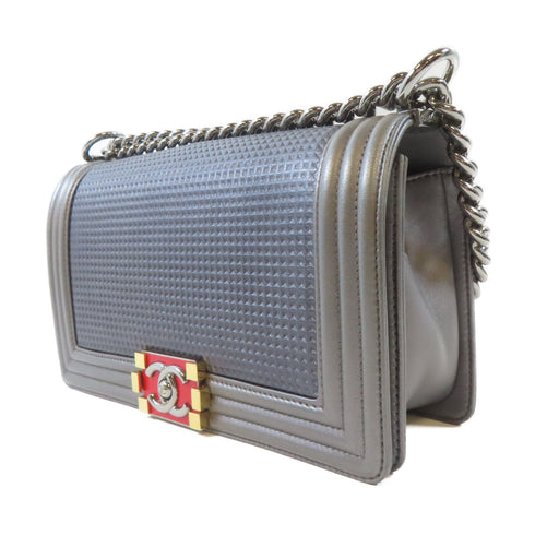 CHANEL Quilted CC SHW Boy Chanel Chain Shoulder Bag A67086 Lambskin Leather Gray