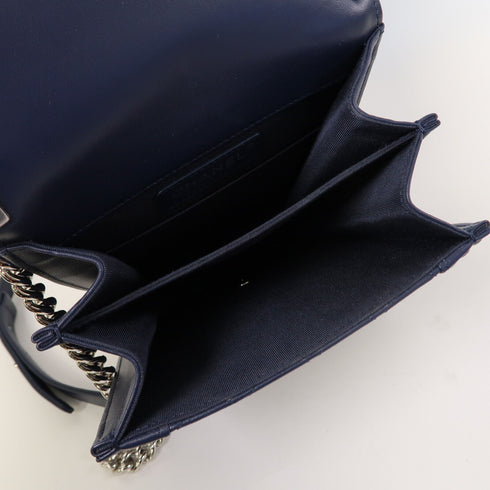 CHANEL Quilted CC SHW Boy North South Chain Shoulder Bag Lambskin Leather Blue