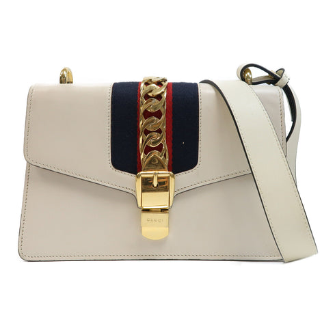 GUCCI GG GHW Sylvie Shoulder Bag 421882 Calfskin Leather White