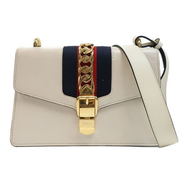GUCCI GG GHW Sylvie Shoulder Bag 421882 Calfskin Leather White