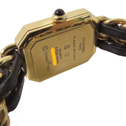 CHANEL GHW CC Premiere L Quartz Watch Gold Plated Calfskin Leather Black