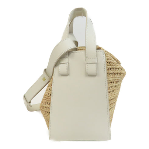 LOEWE GHW Hammock Compact Raffia 2way Shoulder Bag Leather Raffia White