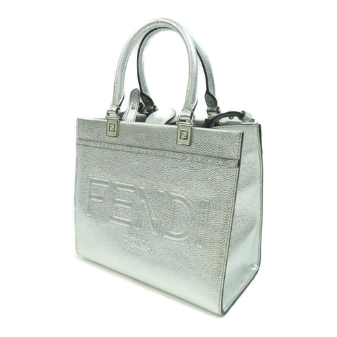 FENDI SHW 2 Way Shoulder Bag 8BH394 Calfskin Leather Silver