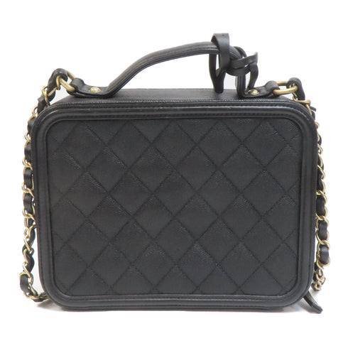 CHANEL Quilted CC GHW Vanity Case 2 Way Shoulder Bag A93343 Caviar Leather Black