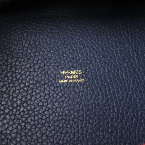 HERMES PHW Picotin MM Tote Bag Taurillon Clemence Leather Navy Red