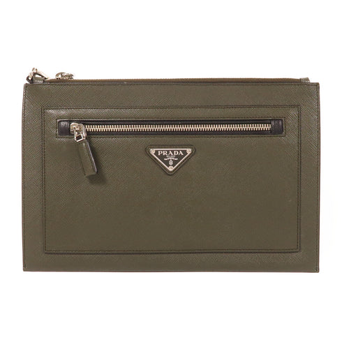 PRADA SHW Clutch Bag Pouch 2NH009 Saffiano Leather Green