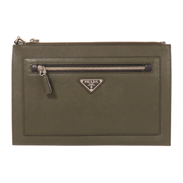 PRADA SHW Clutch Bag Pouch 2NH009 Saffiano Leather Green