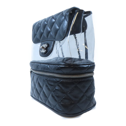 CHANEL Quilted CC SHW Chain Shoulder Bag Calfskin Leather/PVC Black