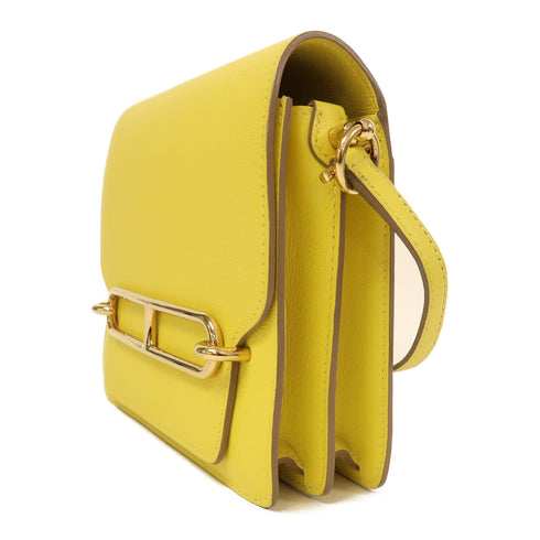 HERMES GHW Roulis Mini Shoulder Bag Evercolor Leather Lime Yellow