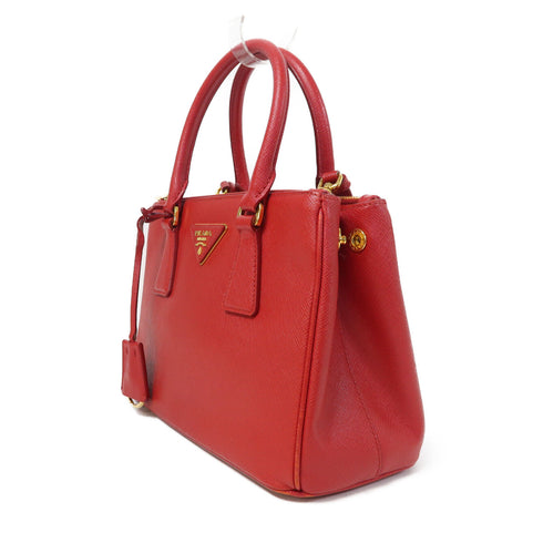 PRADA GHW Galleria Saffiano Bag 2 Way Shoulder Bag Calfskin Leather Red