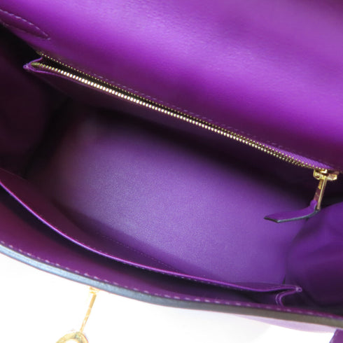 HERMES GHW Kelly 25 2 Way Shoulder Bag Handbag Veau Swift Anemone Purple