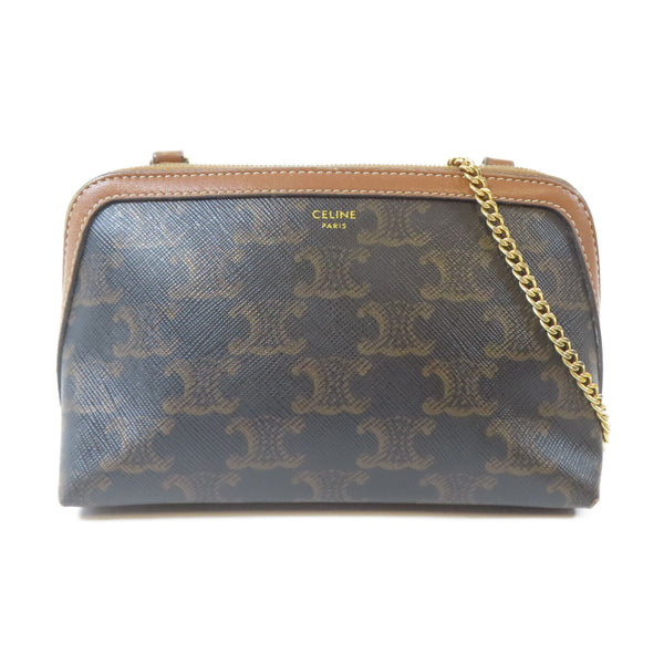 CELINE GHW Chain Shoulder Bag Pouch PVC Coated Canvas Brown