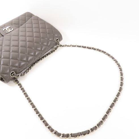 CHANEL CC SHW Maxi Classic Chain Shoulder Bag Calfskin Leather Gray Grey