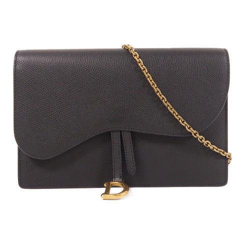 Christian Dior CD Chain Shoulder Bag Calfskin Leather Black