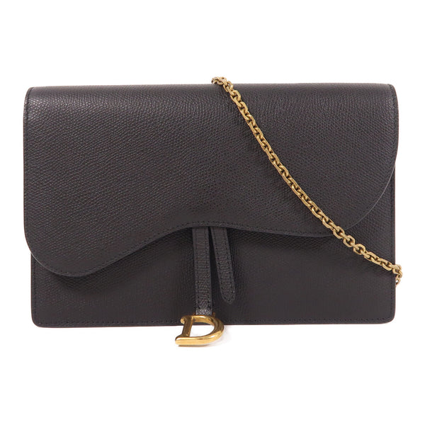 Christian Dior CD Chain Shoulder Bag Calfskin Leather Black