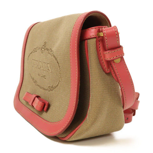 PRADA GHW Corsaire Cloth Crossbody Shoulder Bag Canvas Brown Pink