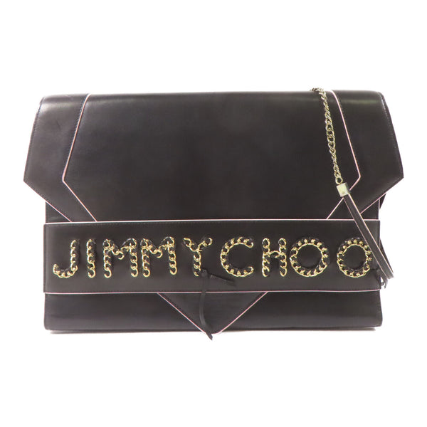 JIMMY CHOO GHW Shoulder Bag Clutch Bag Calfskin Leather Black