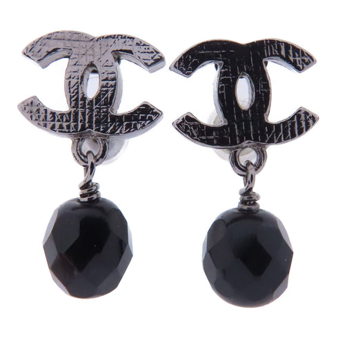CHANEL CC Earrings Accessories PVC Metal Silver Black