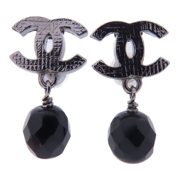 CHANEL CC Earrings Accessories PVC Metal Silver Black