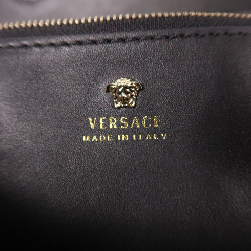 VERSACE GHW 2 Way Shoulder Bag Handbag Calfskin Leather Black