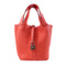 HERMES PHW Picotin PM Handbag Clemence Leather Rose Jaipur/Red