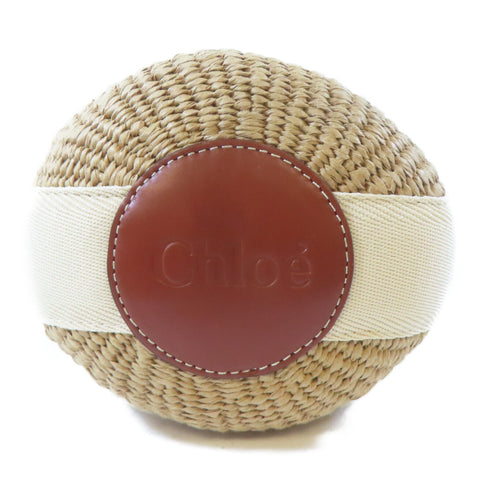 Chloe GHW Woody Basket 2 Way Bag CHC 22SS381G55101 Calfskin Raffia Canvas Beige