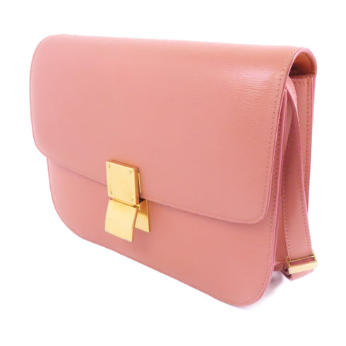 CELINE GHW Celine Box Shoulder Bag Calfskin Leather Pink